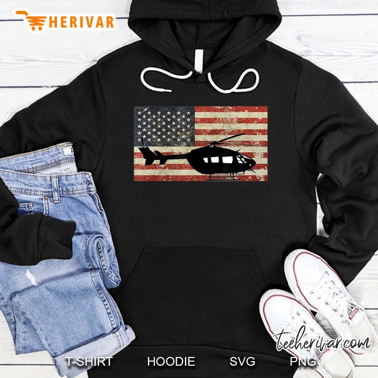 Vintage American Usa Flag Uh-72 Lakota Helicopter Pilot Army Hoodie