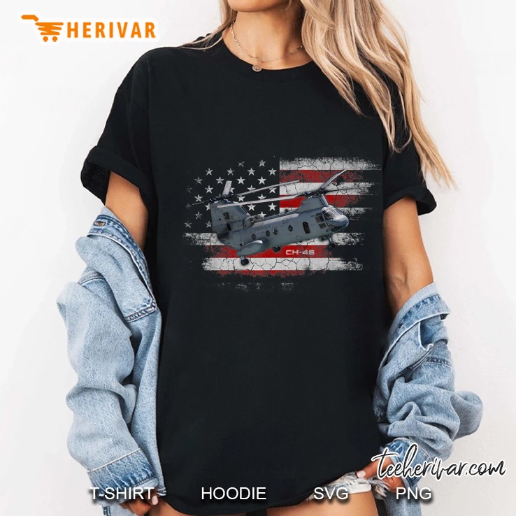 Ch-46 Sea Knight Helicopter Us Flag Veteran Gifts Ladies Tee