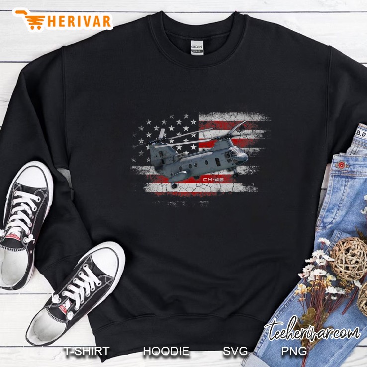 Ch-46 Sea Knight Helicopter Us Flag Veteran Gifts Sweatshirt