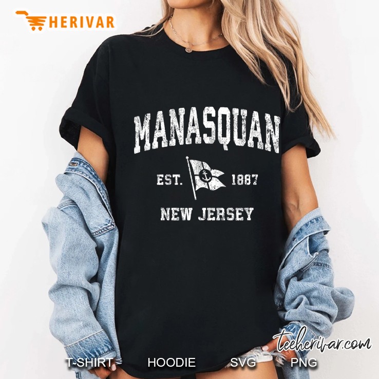 Manasquan New Jersey Nj Vintage Boat Anchor Flag Design Tee Hoodie