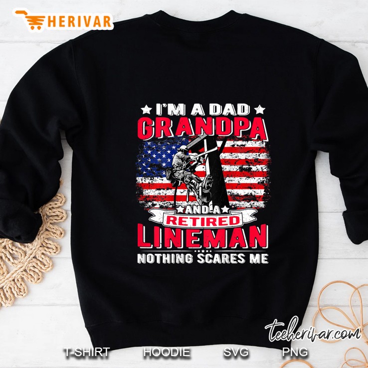 Mens I'm Dad Grandpa Retired Lineman Nothing Scares Me Usa Flag Mugs