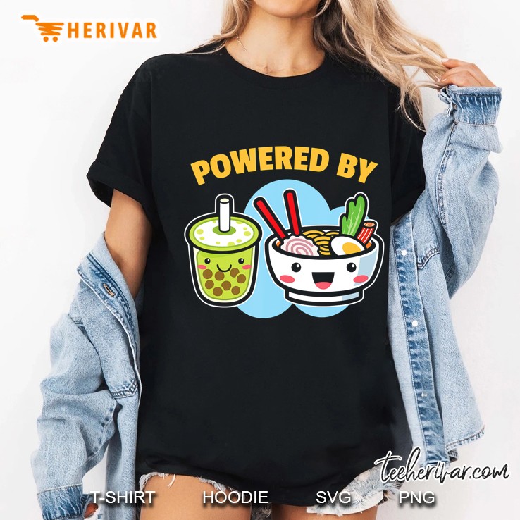 Powered By Bubble Tea Ramen Drink Lover Cute Kawaii Boba Ladies Tee