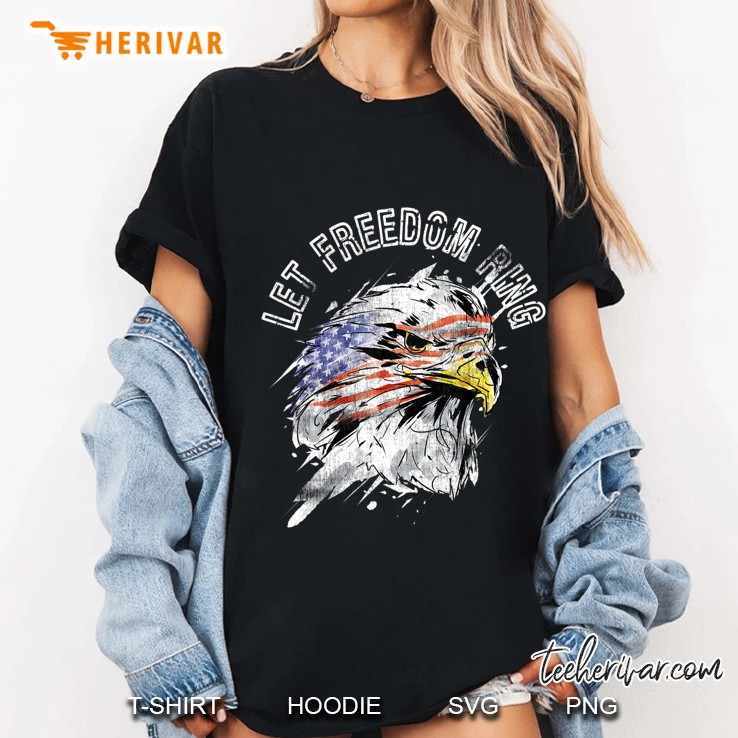 Patriotic American Bald Eagle Us Flag Let Freedom Ring Quote Ladies Tee