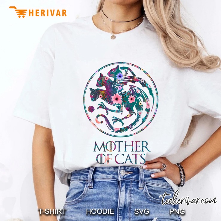 Mother Of Cats With Floral Art - Gift For Cat Lovers Ladies Tee