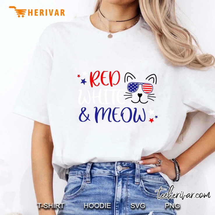 Red White & Meow American Flag Glasses Ladies Tee