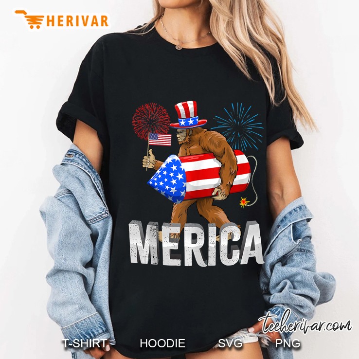 4Th Of July, Merica, Bigfoot, American Flag, Sasquatch Ladies Tee
