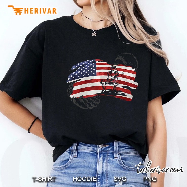 Baseball Softball Catcher Usa American Flag Patriotic Lover Ladies Tee