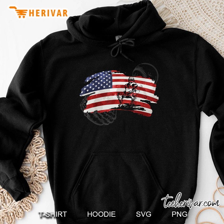 Baseball Softball Catcher Usa American Flag Patriotic Lover Hoodie