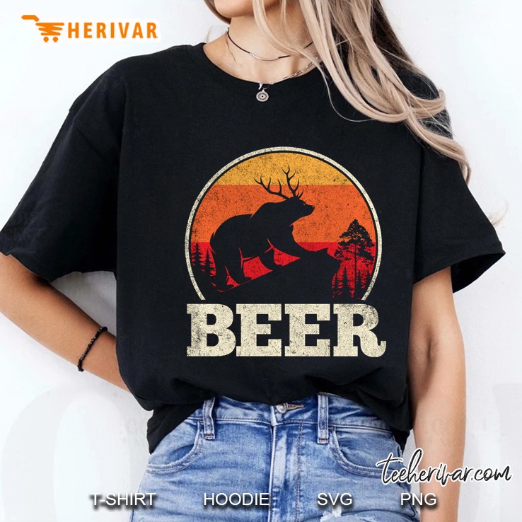 Bear Deer Antlers Funny Craft Beer Retro Graphic Ladies Tee