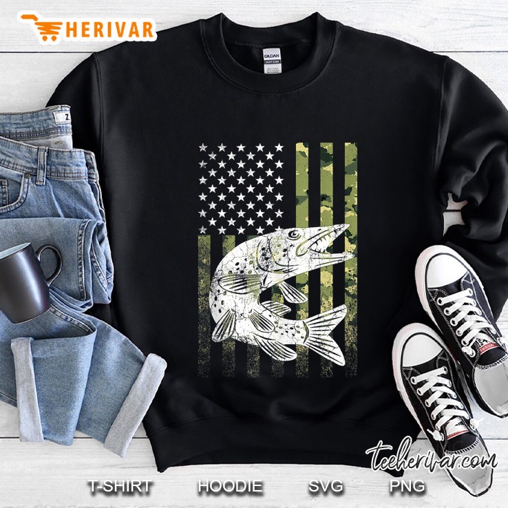 Camouflage Usa Flag Patriotic Fisherman Gift Musky Fishing Sweatshirt