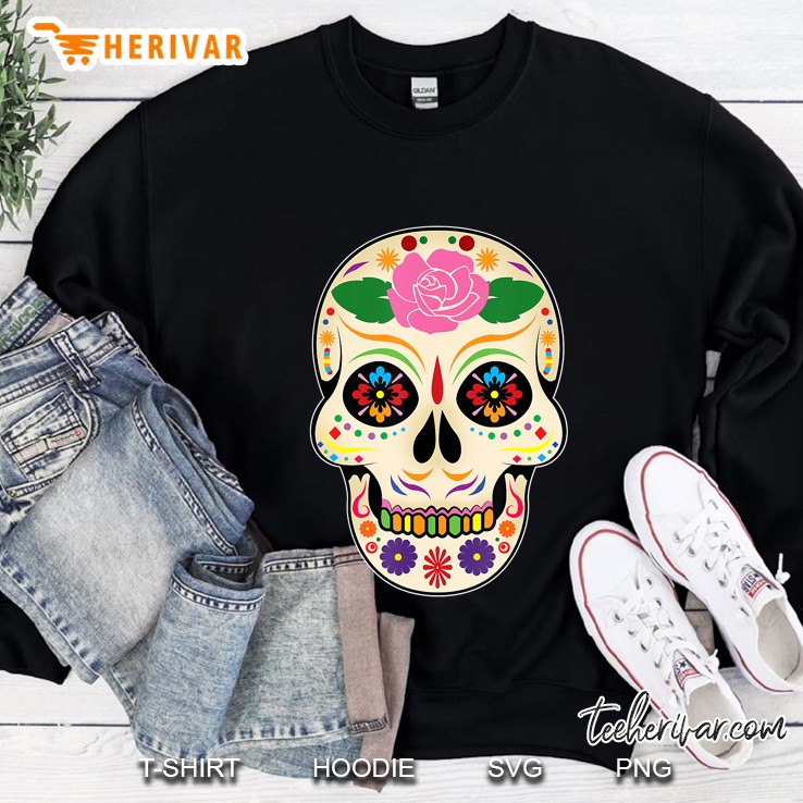 Cool Dia De Los Muertos Floral Rose Sugar Skull Illustration Sweatshirt