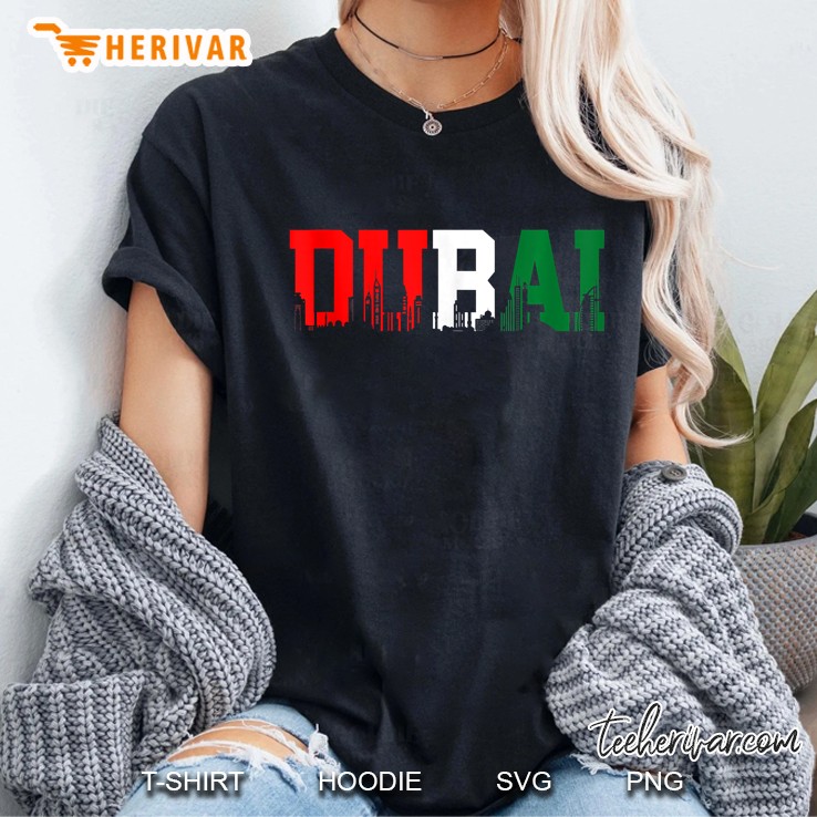 Dubai Skyline Flag United Arab Emirates Uae Souvenir Ladies Tee