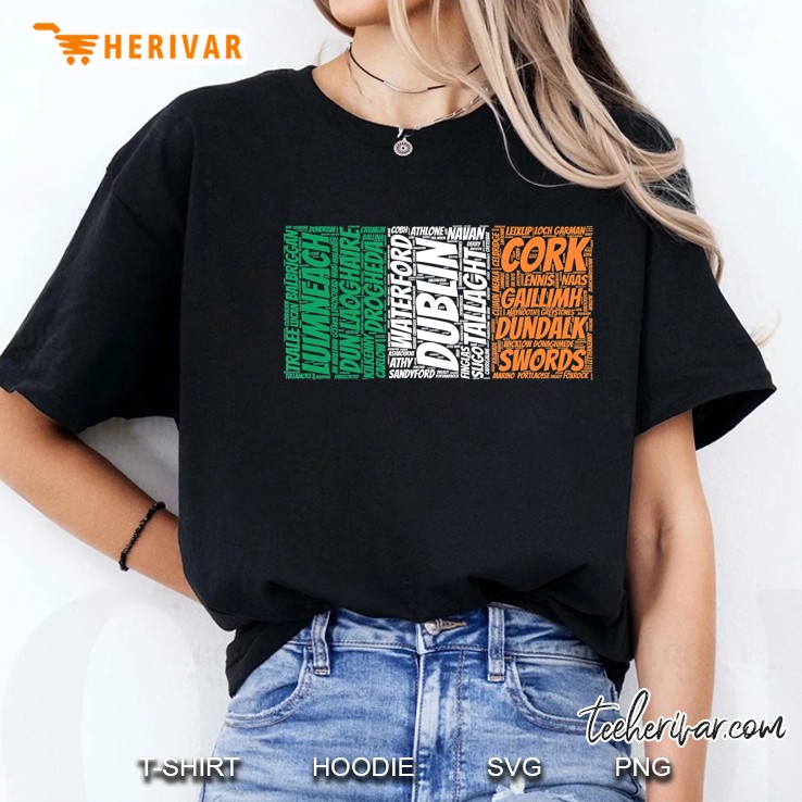 Ireland Flag With Irish City Names Word Art Ladies Tee