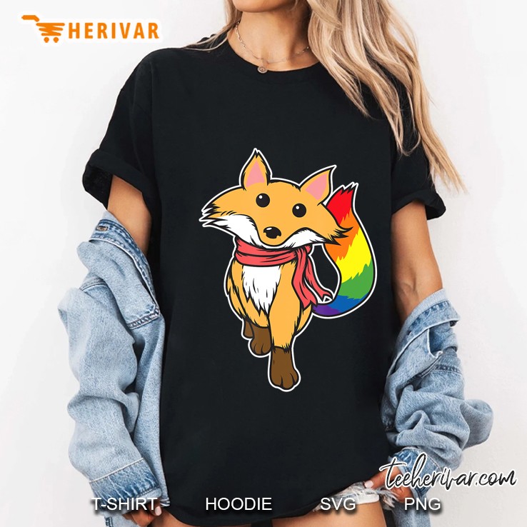 Lgbt Gay Pride Fox Shirt - Animal Lover Rainbow Fox Ladies Tee