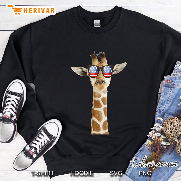 Patriotic Giraffe With American Flag Sunglasses Sweatshirt