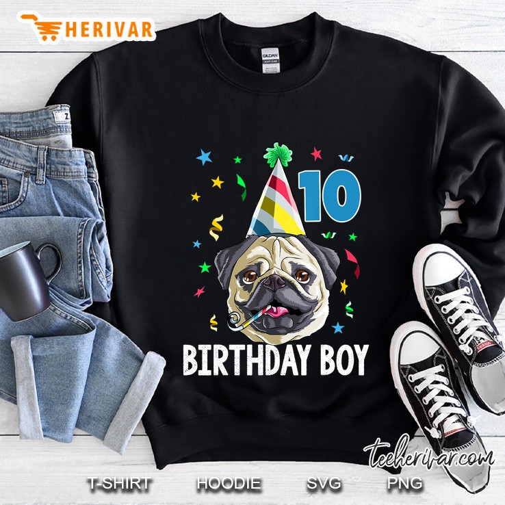 Pug Birthday Boy 10Th Dog Kids Boys Gift Idea Party Sweatshirt