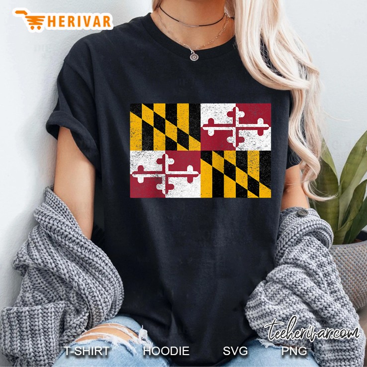 State Of Maryland Distressed Flag Gift Raglan Baseball Tee Ladies Tee