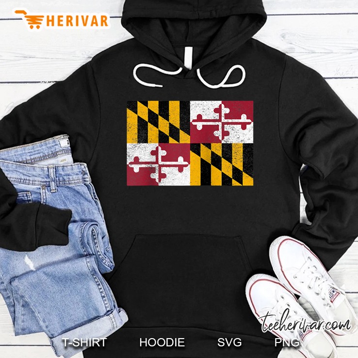 State Of Maryland Distressed Flag Gift Raglan Baseball Tee Hoodie
