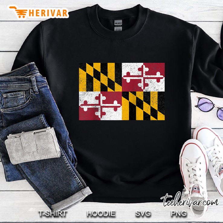State Of Maryland Distressed Flag Gift Raglan Baseball Tee Sweatshirt