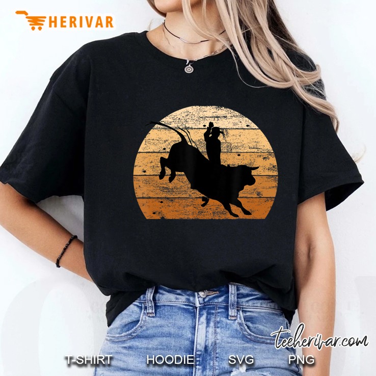 Bull Riding Shades Of Brown Retro Style Ladies Tee