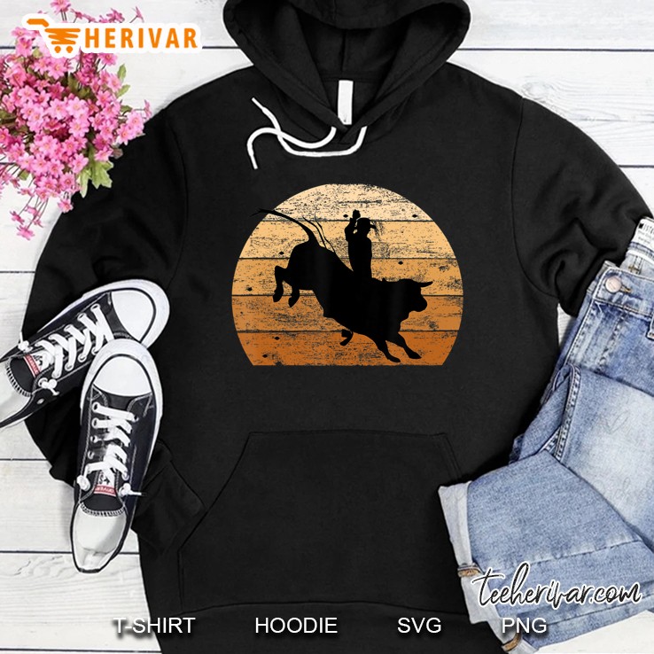 Bull Riding Shades Of Brown Retro Style Hoodie