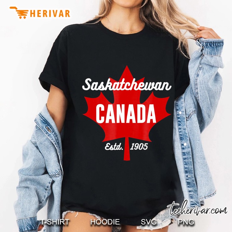 Saskatchewan Canada Eh Maple Leaf Canadian Flag Gift Ladies Tee