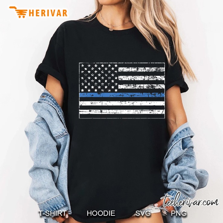 Thin Blue Line Distressed American Flag Ladies Tee