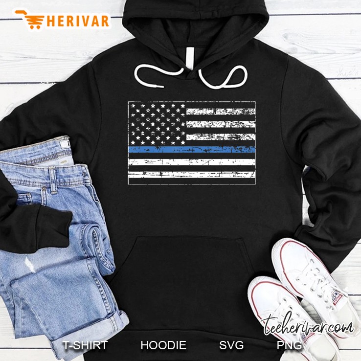 Thin Blue Line Distressed American Flag Hoodie