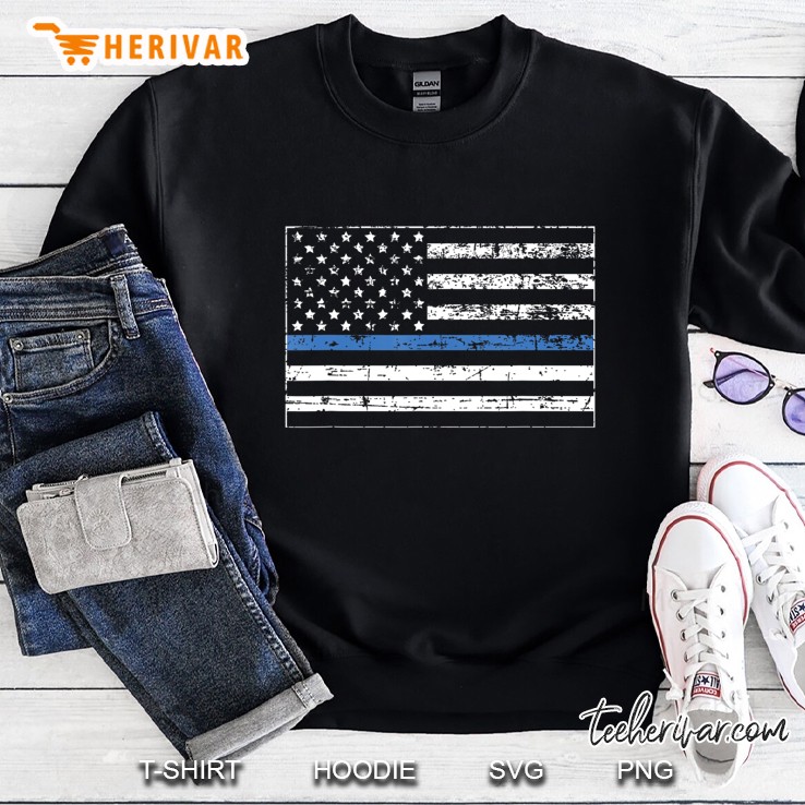 Thin Blue Line Distressed American Flag Sweatshirt