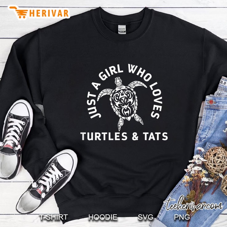 Womens Girl Who Loves Turtles & Tats Cute Tattoo Ocean Beach Gift Sweatshirt