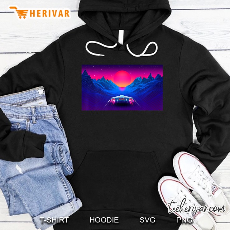 Cyberpunk Outrun Synthwave Sunset Fast Car Aesthetic Premium Hoodie