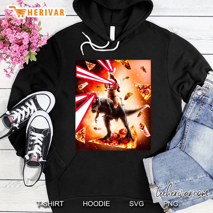Laser Eyes Space Cat Riding Dog And Dinosaur Hoodie