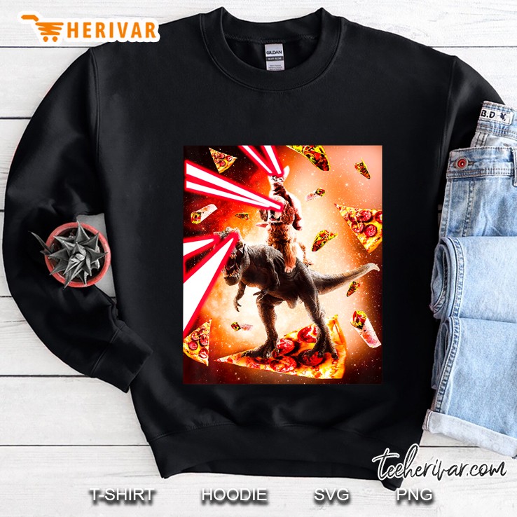 Laser Eyes Space Cat Riding Dog And Dinosaur Sweatshirt