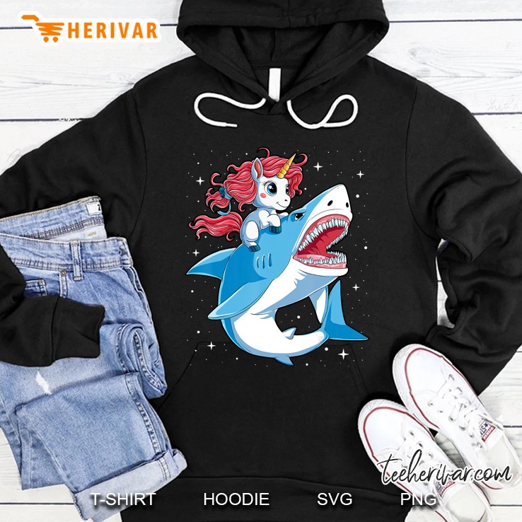 Unicorn Riding Shark Boys Kids Space Galaxy Gifts Hoodie