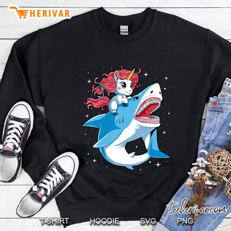 Unicorn Riding Shark Boys Kids Space Galaxy Gifts Sweatshirt