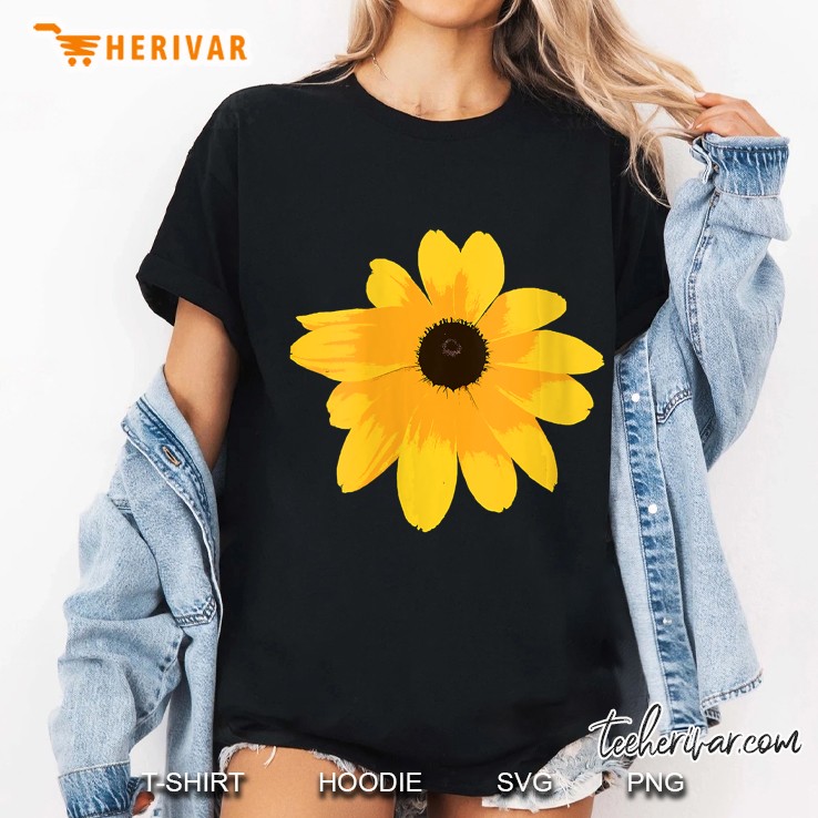 Womens Black Eyed Susan - Large Yellow Daisy Flower Print Ladies Tee