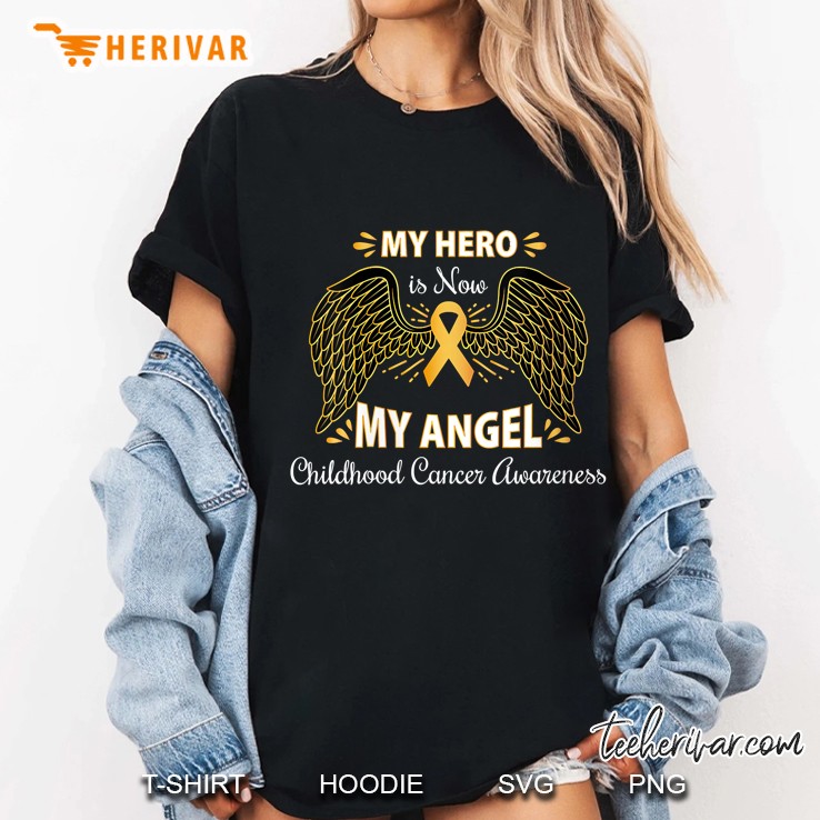 Womens My Hero Is Now My Angel, Childhood Cancer Awareness Shirts Ladies Tee