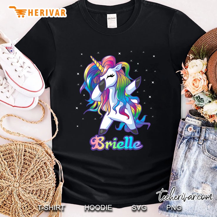 Brielle Name Personalized Custom Rainbow Unicorn Dabbing Shirt