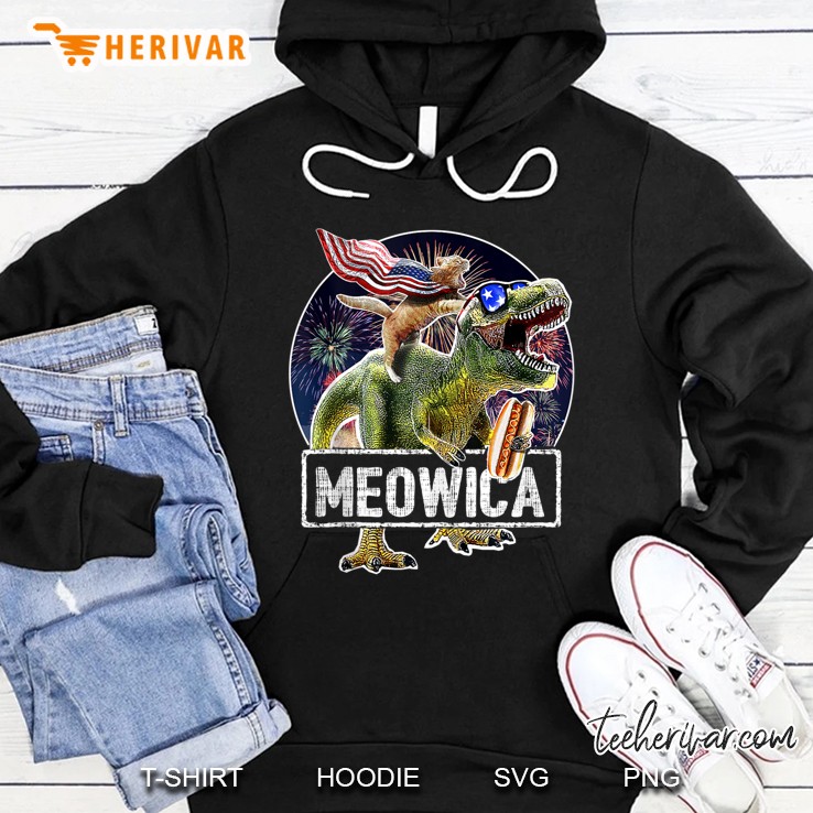 Meowica Cat T Rex Dinosaur American Flag 4Th Of July Gift Hoodie