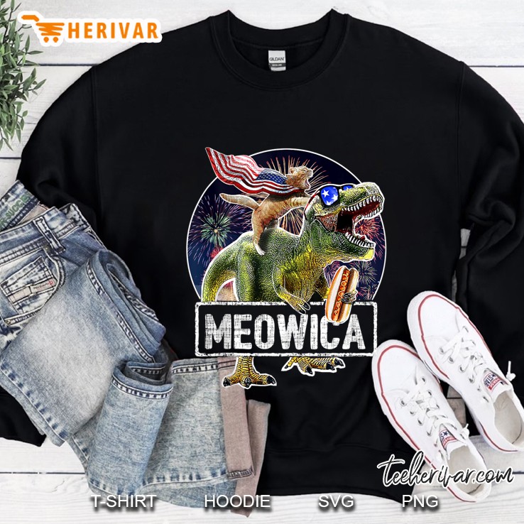 Meowica Cat T Rex Dinosaur American Flag 4Th Of July Gift Sweatshirt
