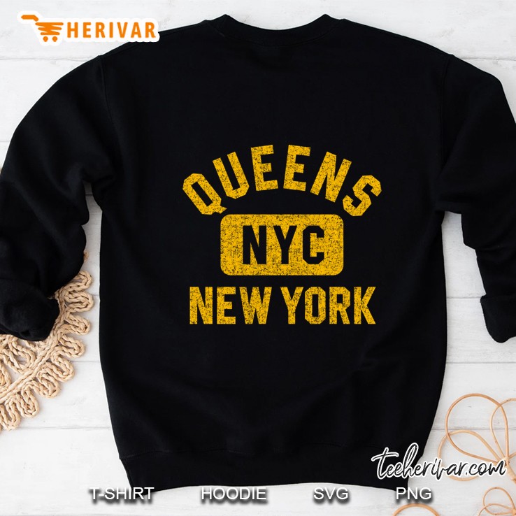 Queens Nyc Gym Style Distressed Amber Print Pullover Sweatshirt