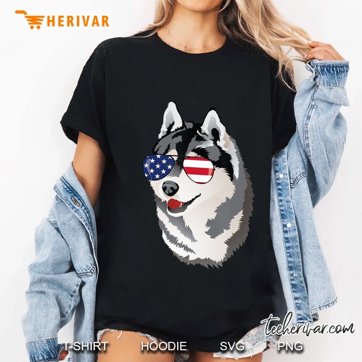 Siberian Husky American Flag Sunglasses July 4Th Ladies Tee
