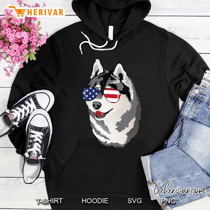 Siberian Husky American Flag Sunglasses July 4Th Hoodie