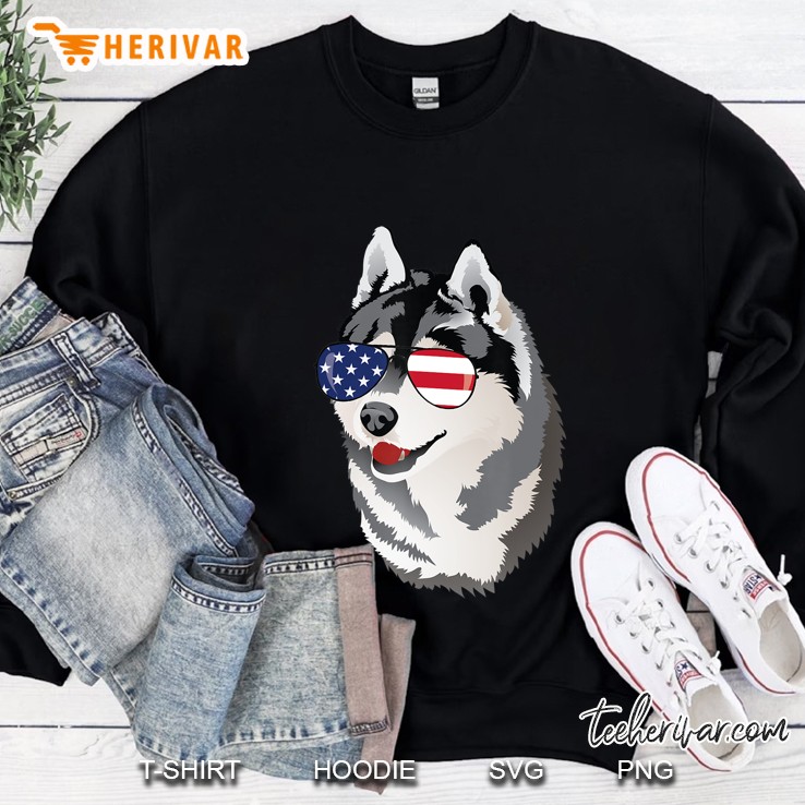 Siberian Husky American Flag Sunglasses July 4Th Sweatshirt