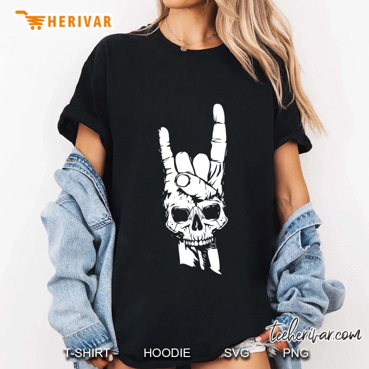 Skull Sign Of The Horns Shirt Cute Rock On Gift Ladies Tee