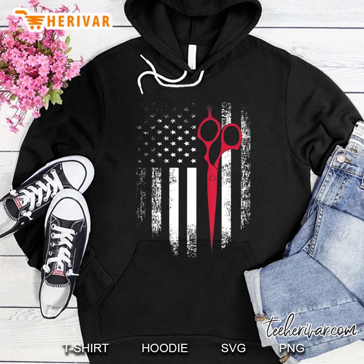 Vintage Usa Red White Scissor American Flag Barber Hoodie