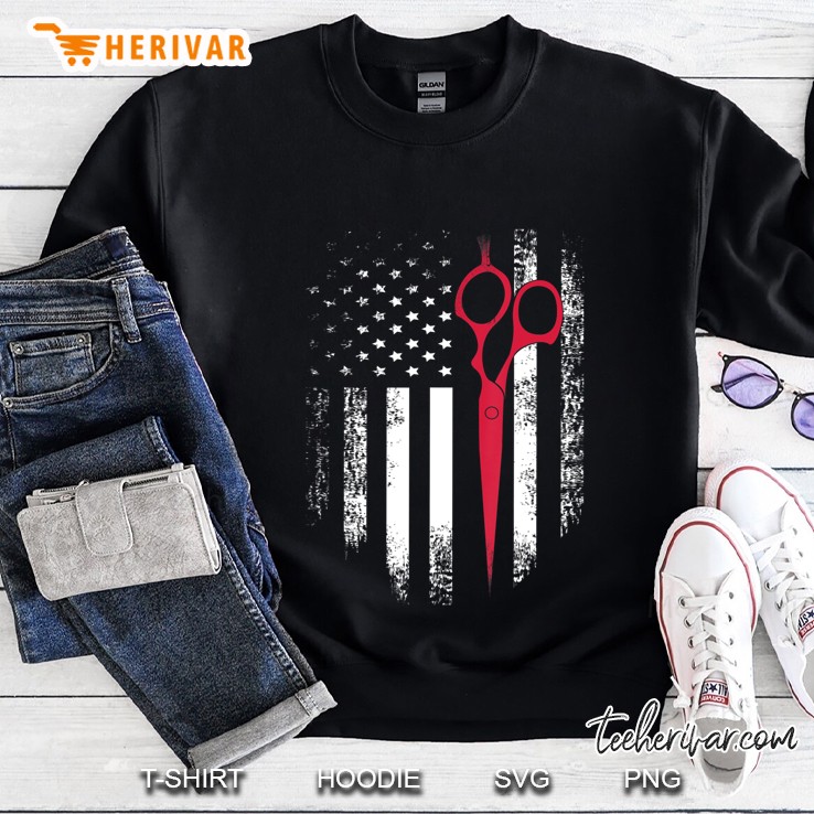 Vintage Usa Red White Scissor American Flag Barber Sweatshirt