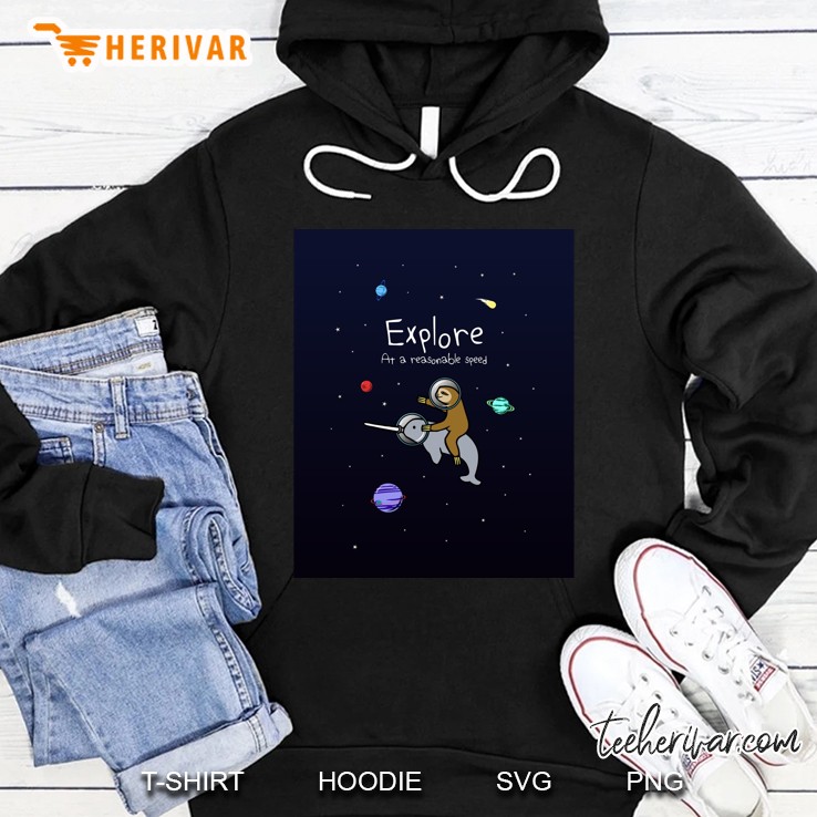 Explore! At A Reasonable Speed (Sloth Riding Narwhal In Space) Graphic Hoodie