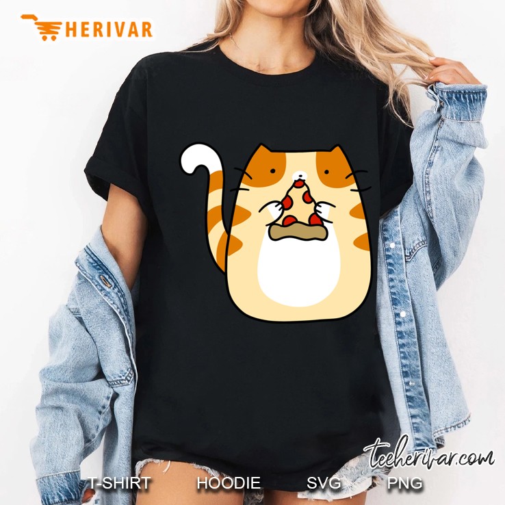 Tabby Cat Eating Pizza Slim Fit Ladies Tee