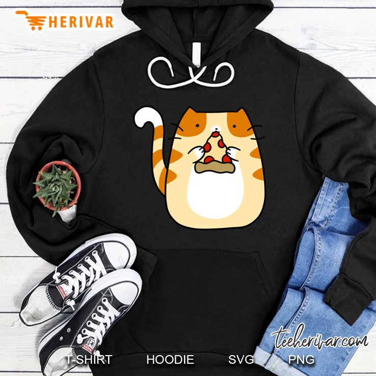 Tabby Cat Eating Pizza Slim Fit Hoodie